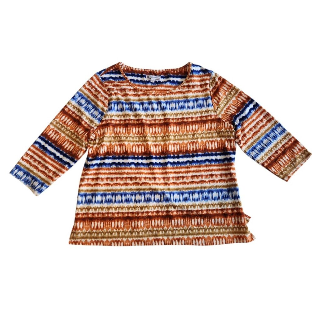 Kate Park Shirt 3/4 Sleeve Blouse Colorful Geometric Stretch Womens PL EUC